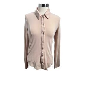 Aritzia Wilfred Pose Hip Long Buttoned 90% Tencel Top Neutral Nude Women's Small